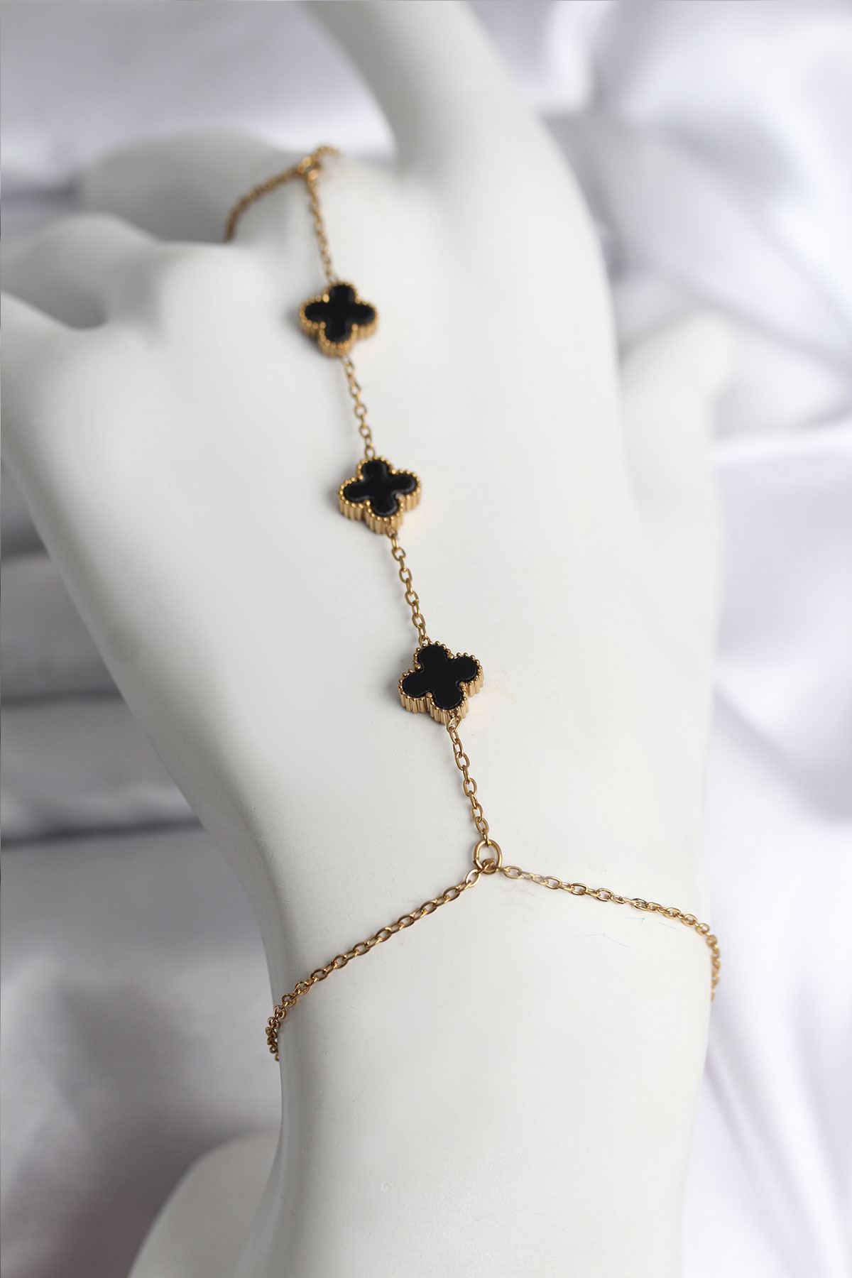 YRTCL 316L Çelik Gold Renk Siyah Yonca Model Kadın Şahmeran