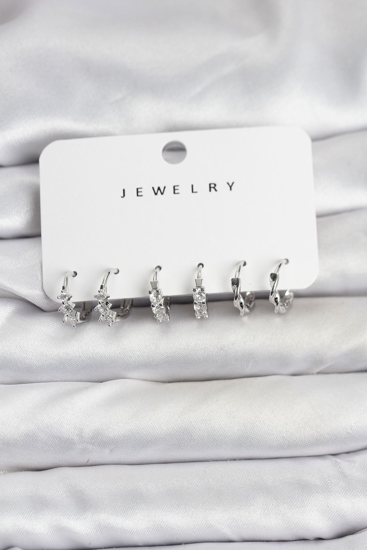 YRTCL Pirinç Gümüş Renk Zirkon Taşlı Kadın Küpe Seti