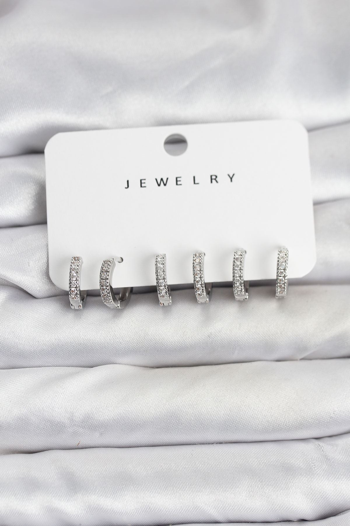 YRTCL Gümüş Renk Pirinç Zirkon Taşlı Halka Kadın Küpe Seti