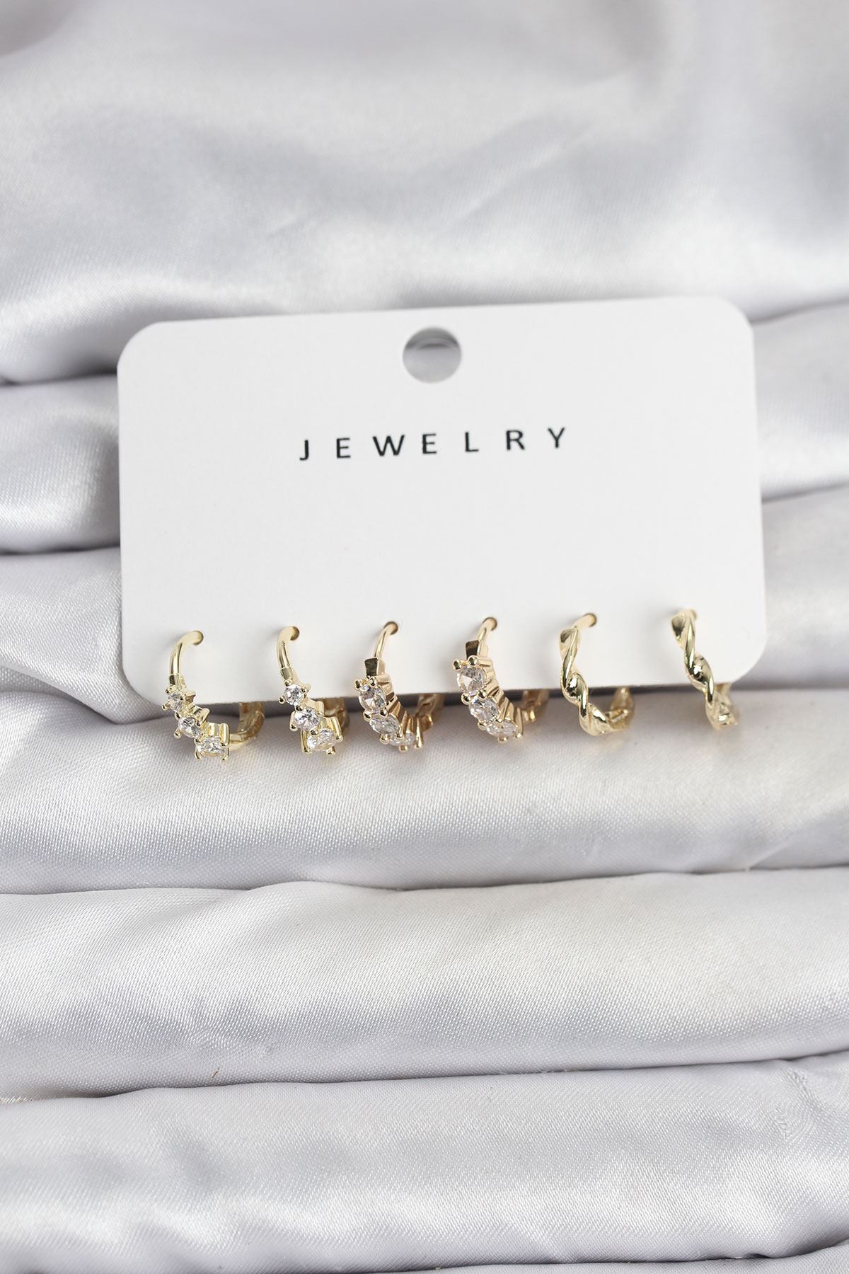 YRTCL Pirinç Gold Renk Zirkon Taşlı Kadın Küpe Seti