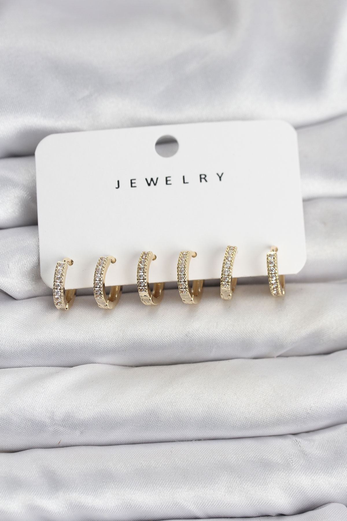 YRTCL Gold Renk Pirinç Zirkon Taşlı Halka Kadın Küpe Seti