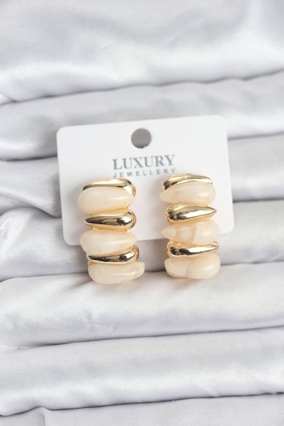 YRTCL Krem Renk Pirinç Vintage Kadın Küpe