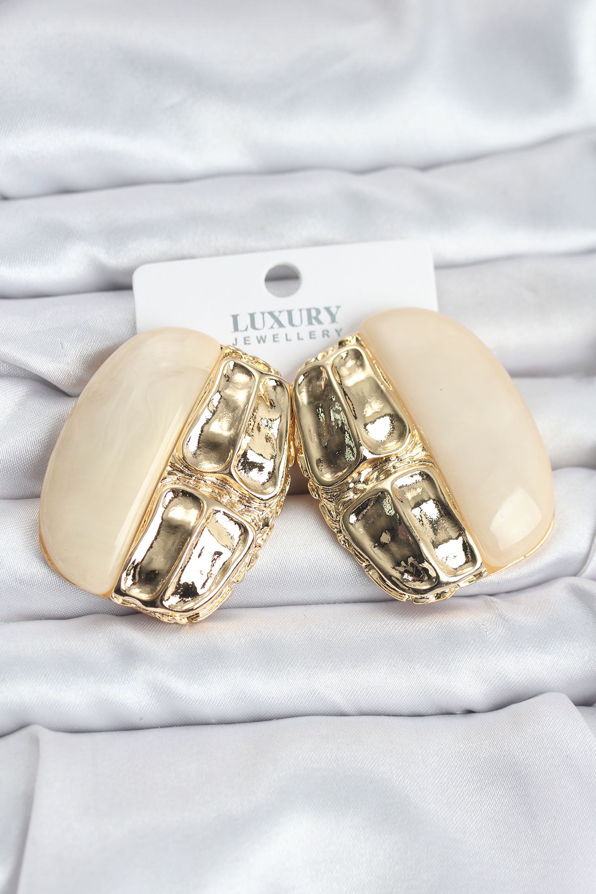 YRTCL Krem Renk Pirinç Vintage Kadın Küpe