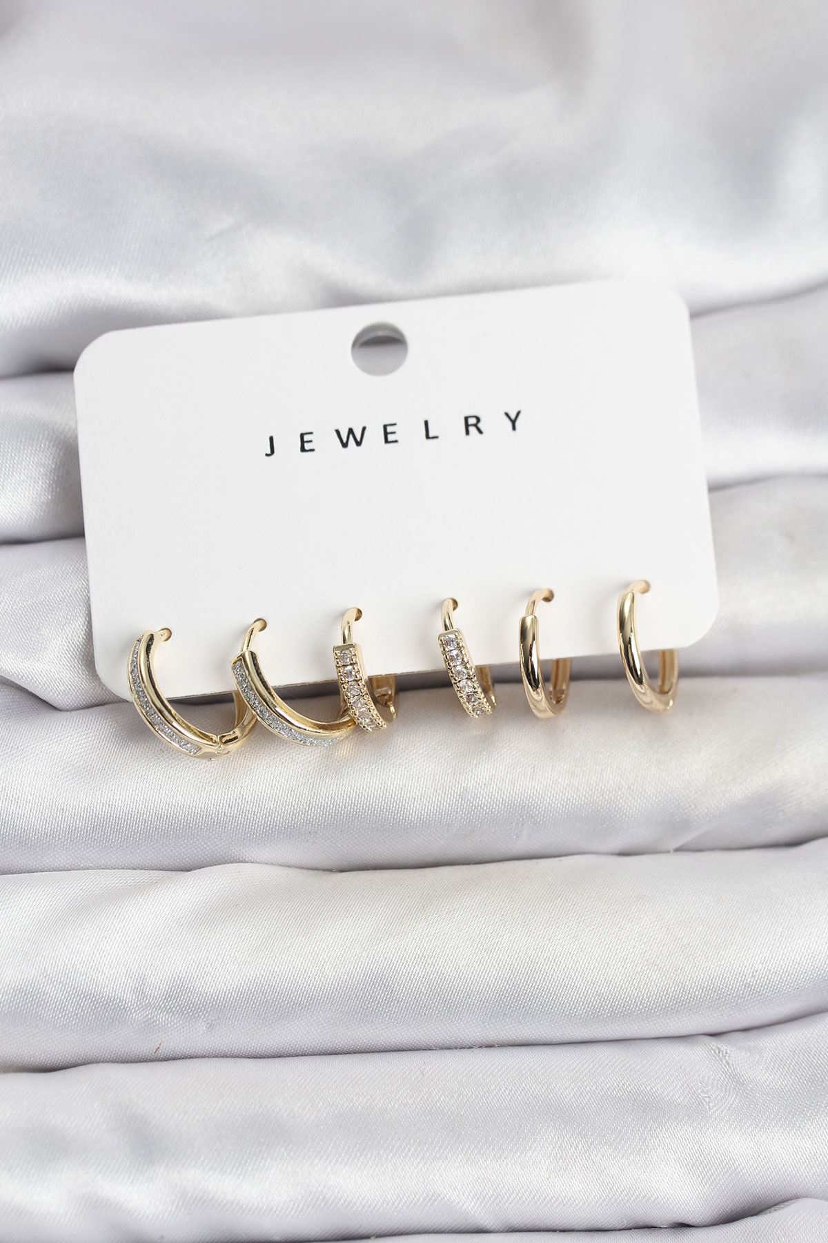 YRTCL Zirkon Taşlı Gold Renk Pirinç Kadın Küpe Seti