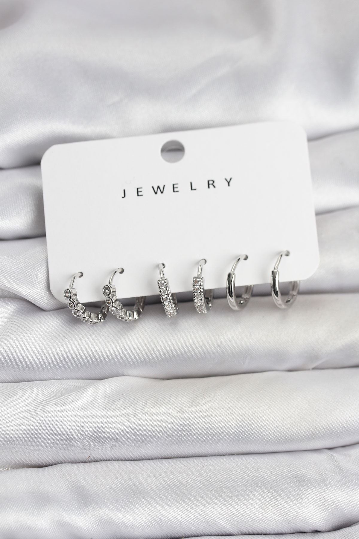 YRTCL Gümüş Renk Pirinç Zirkon Taşlı Kadın Küpe Seti