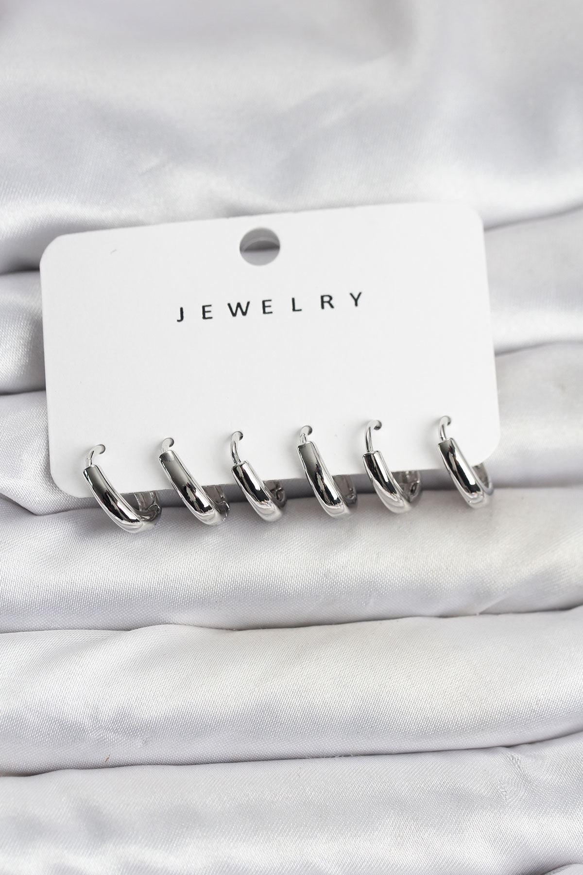 YRTCL Gümüş Renk Pirinç Halka Kadın Küpe Seti