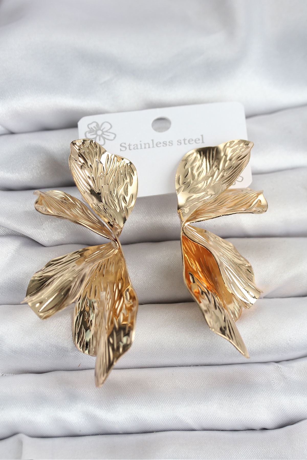 YRTCL 316L Çelik Gold Renk Lotus Yaprak Kadın Küpe