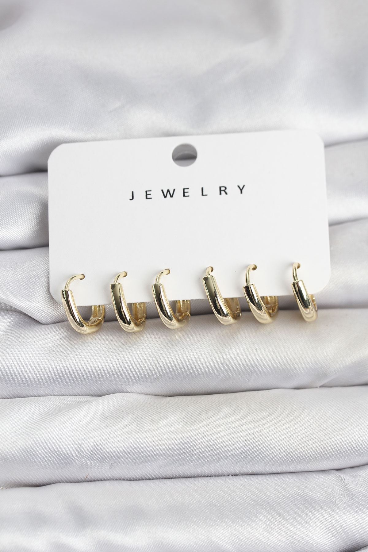 YRTCL Gold Renk Pirinç Halka Kadın Küpe Seti