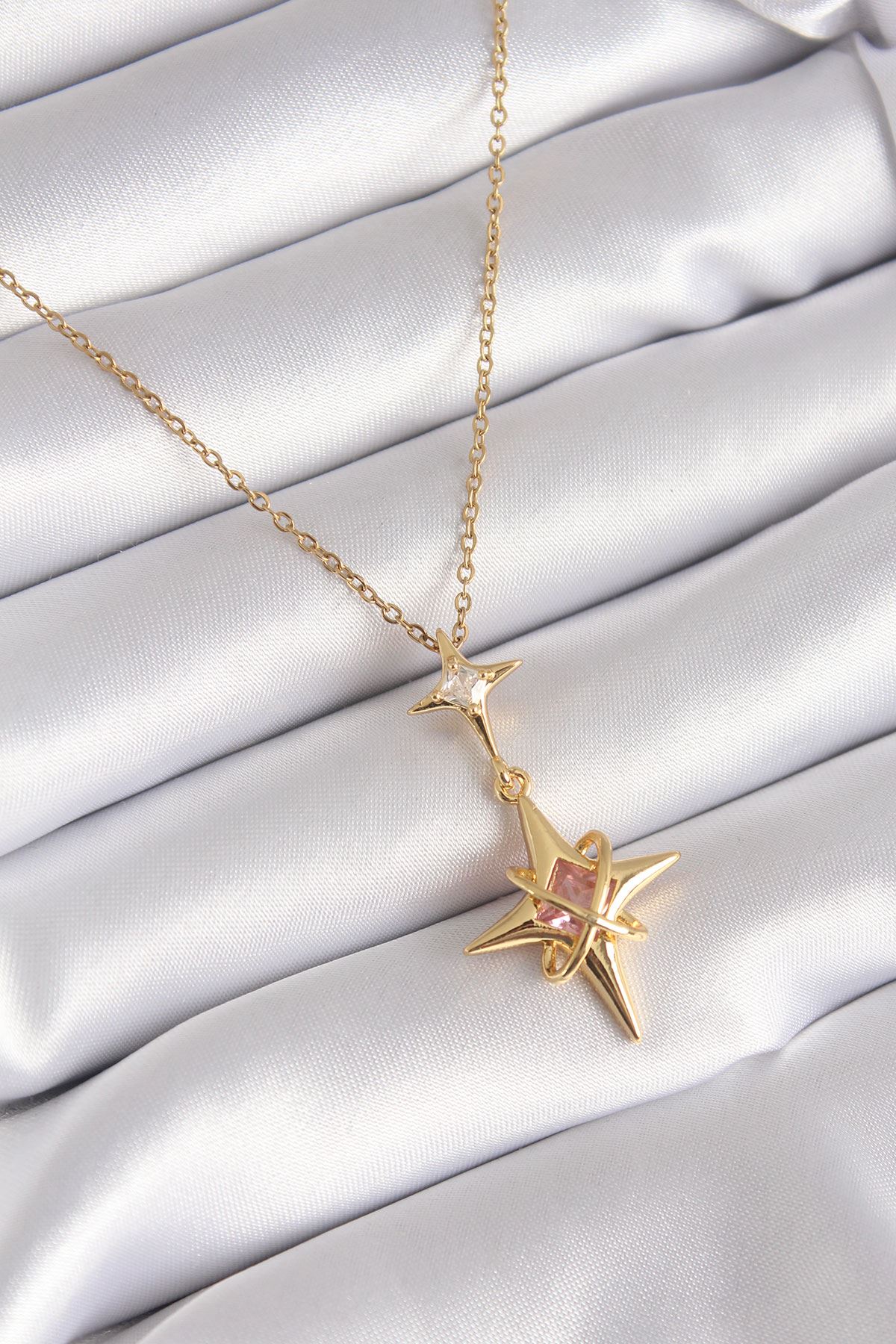 YRTCL 316L Çelik Gold Renk Zirkon Taşlı Kutup Yıldızı Model Kadın Kolye