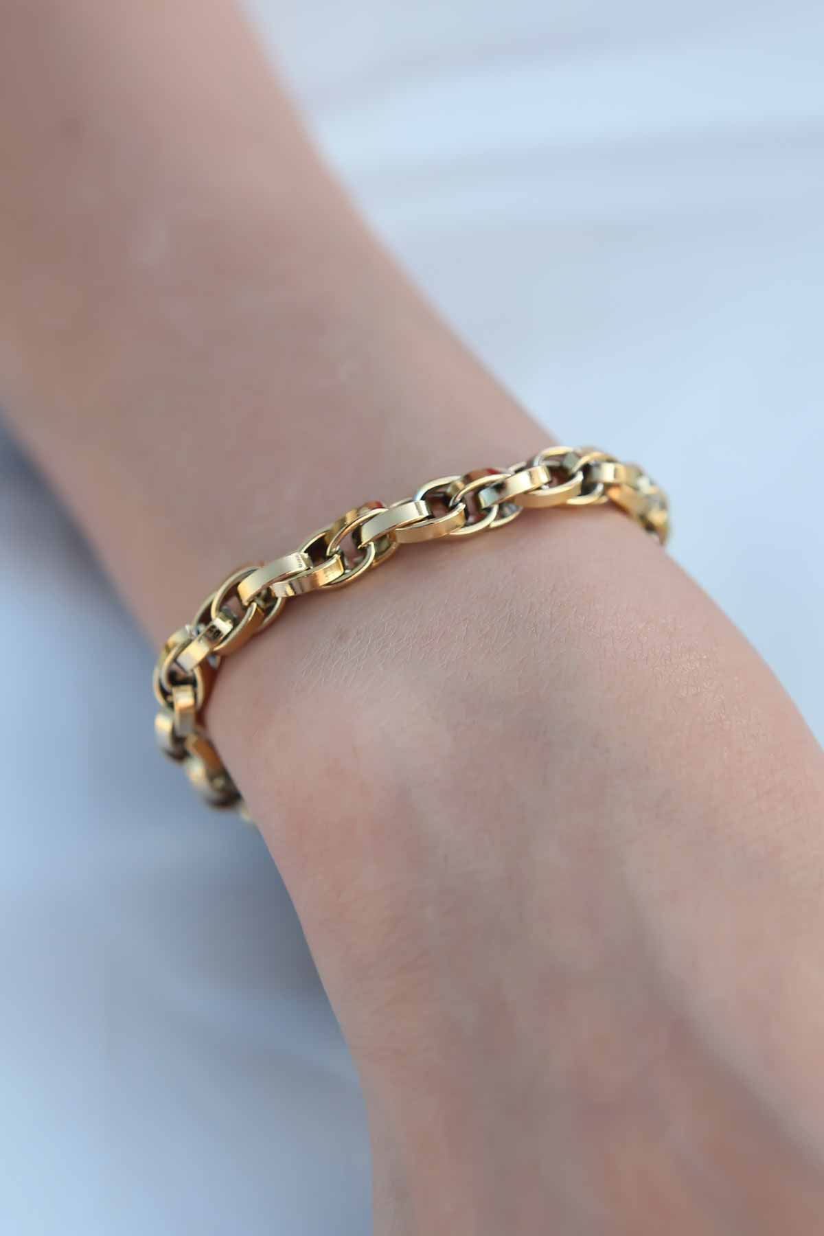 YRTCL Gold Renk Çelik Zincir Kadın Bileklik