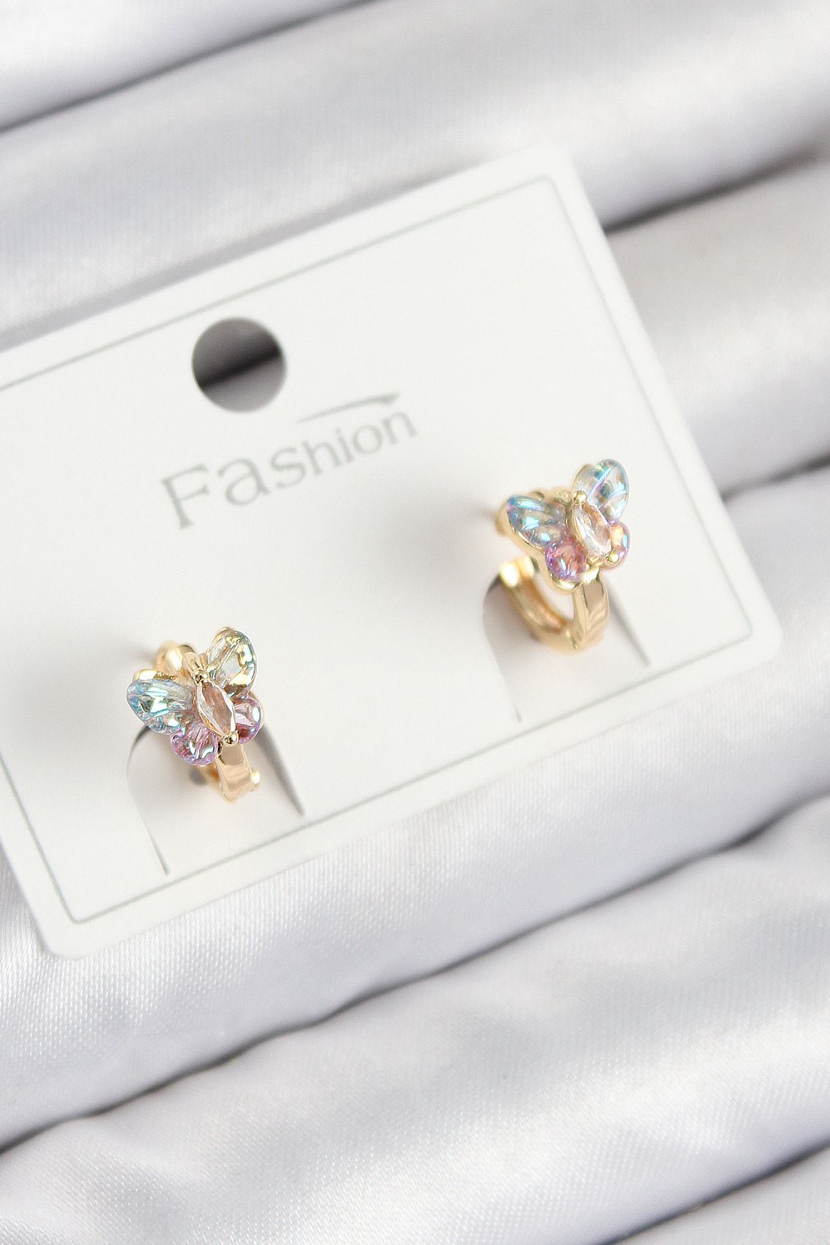 YRTCL Pirinç Zirkon Taşlı Kelebek Model Gold Renk Çocuk Küpe