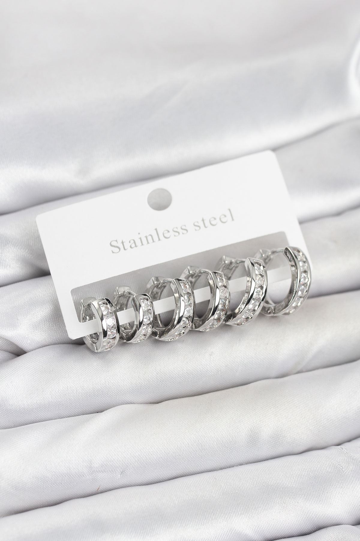 YRTCL 316L Çelik Gümüş Renk Su Yolu Halka Küpe Seti