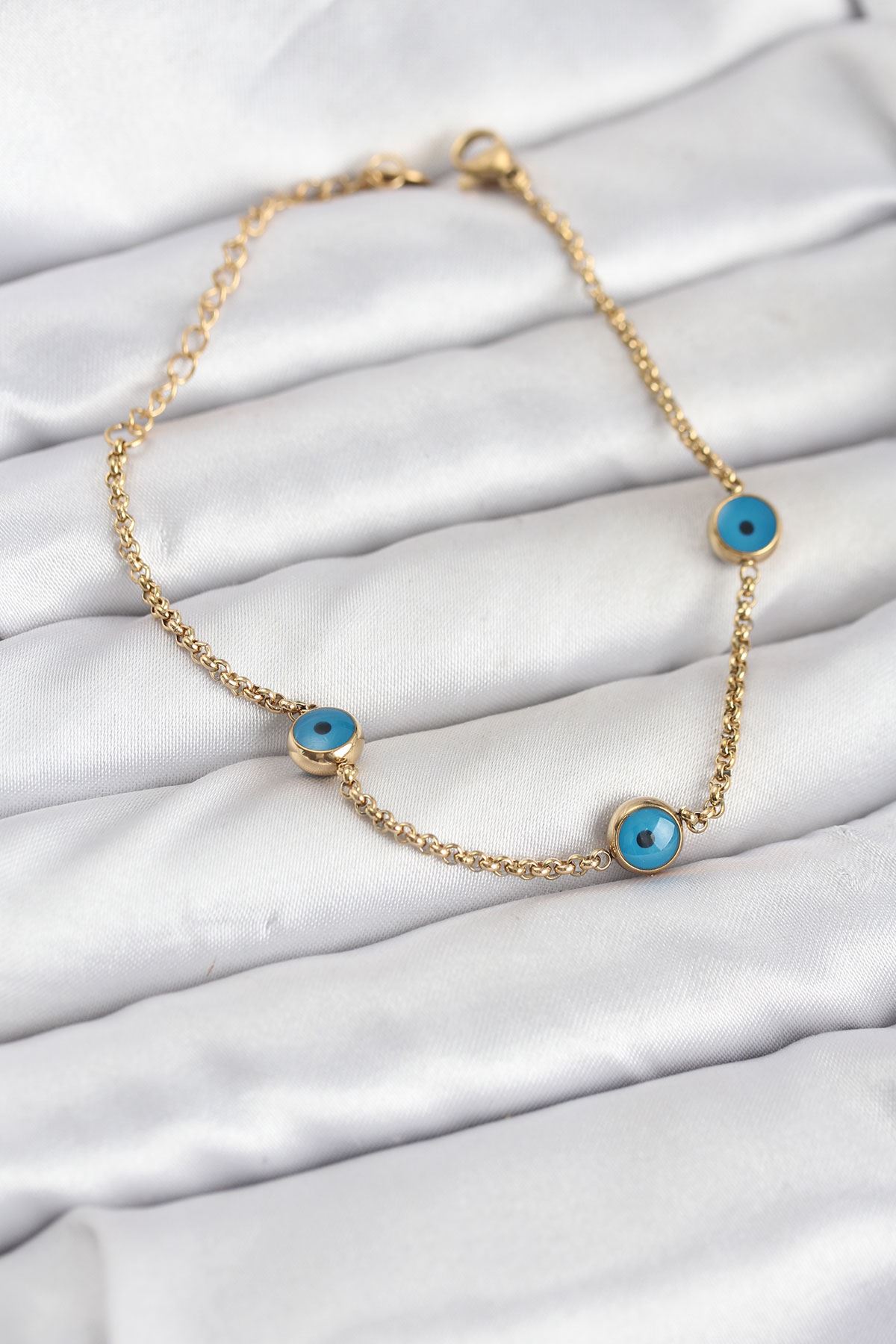 YRTCL 316L Çelik Gold Renkli Nazar Boncuk Model Kadın Bileklik