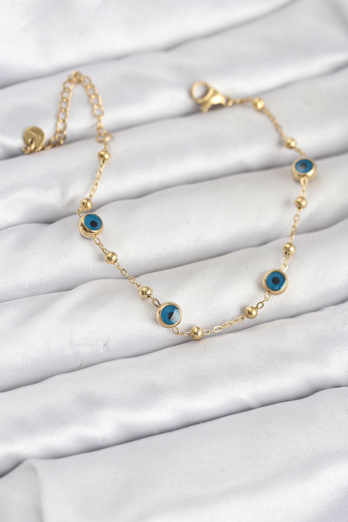 YRTCL 316L Çelik Gold Renk Topçuklu Nazar Model Kadın Bileklik