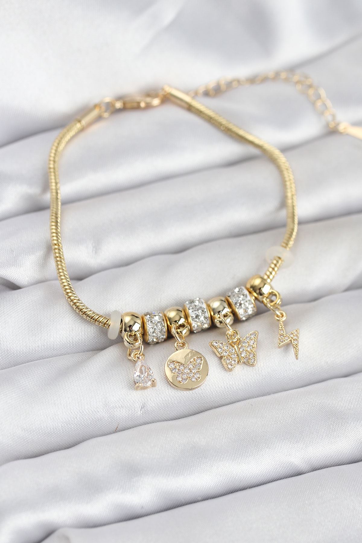 YRTCL Pirinç Gold Renk Kelebek Charmlı Kadın Bileklik