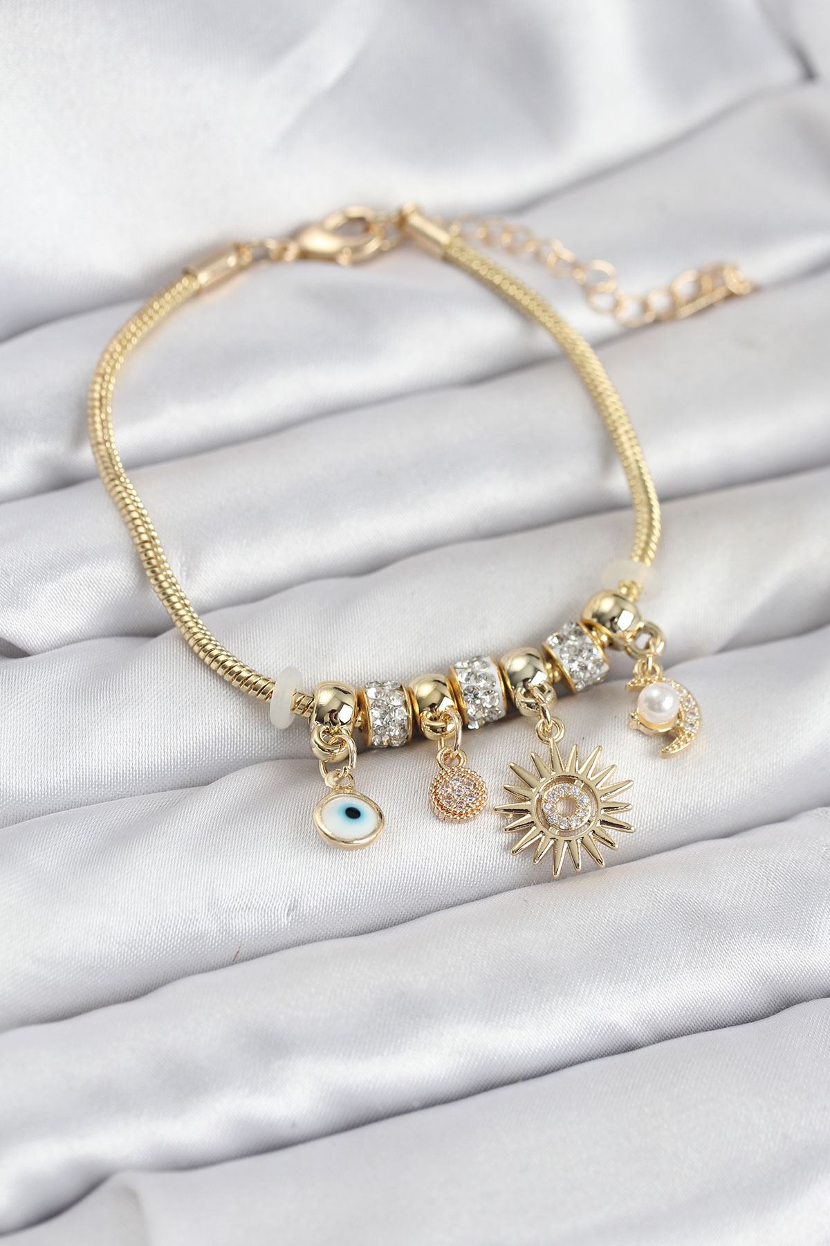 YRTCL Pirinç Gold Renk Güneş Charmlı Kadın Bileklik