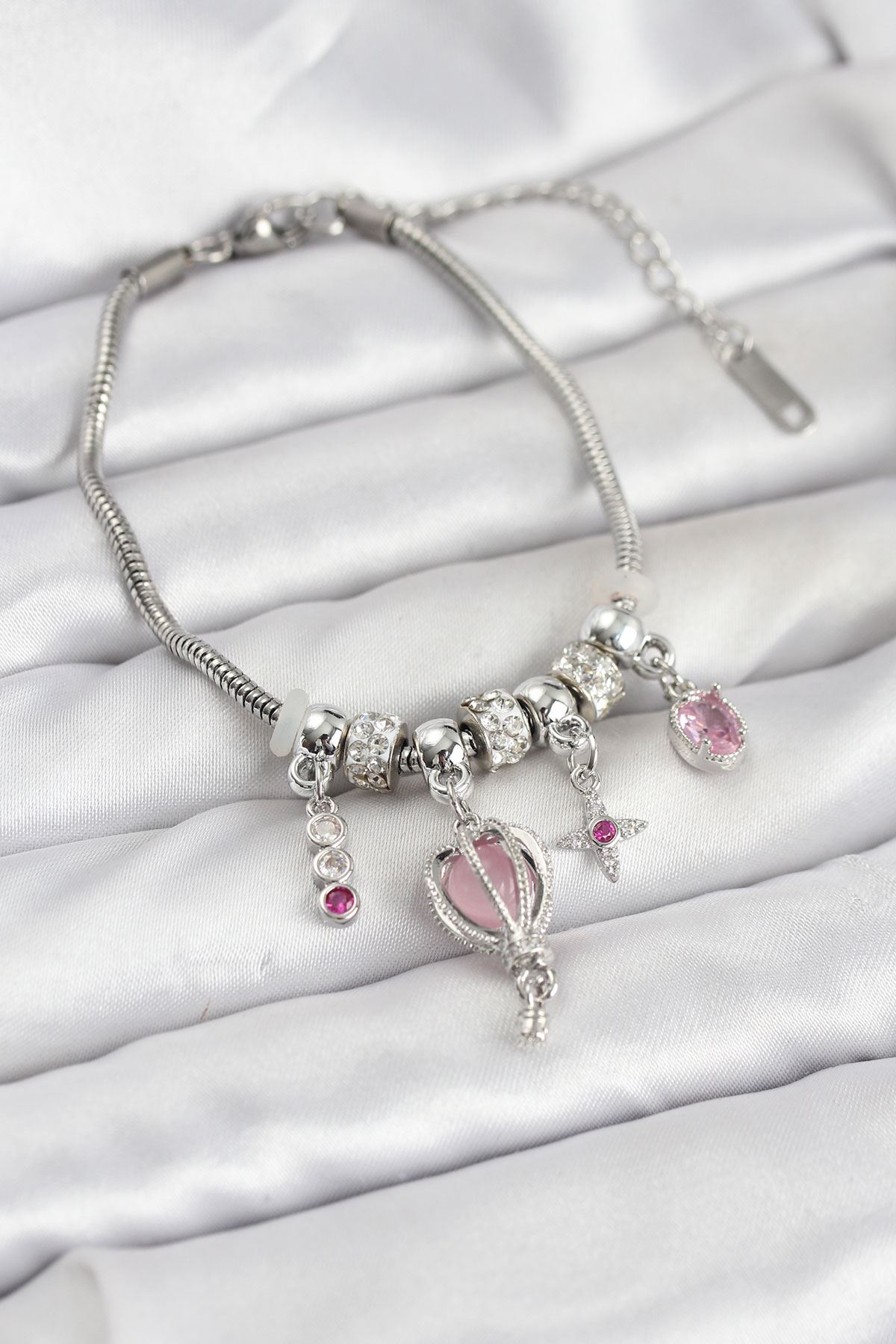 YRTCL Pirinç Gümüş Renk Uçan Balon Charmlı Kadın Bileklik