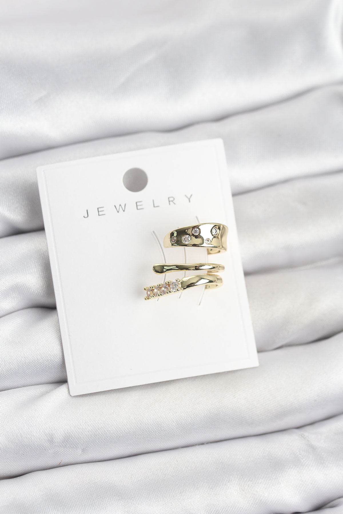 YRTCL Gold Renk Zirkon Taşlı Pirinç Kıkırdak Küpe