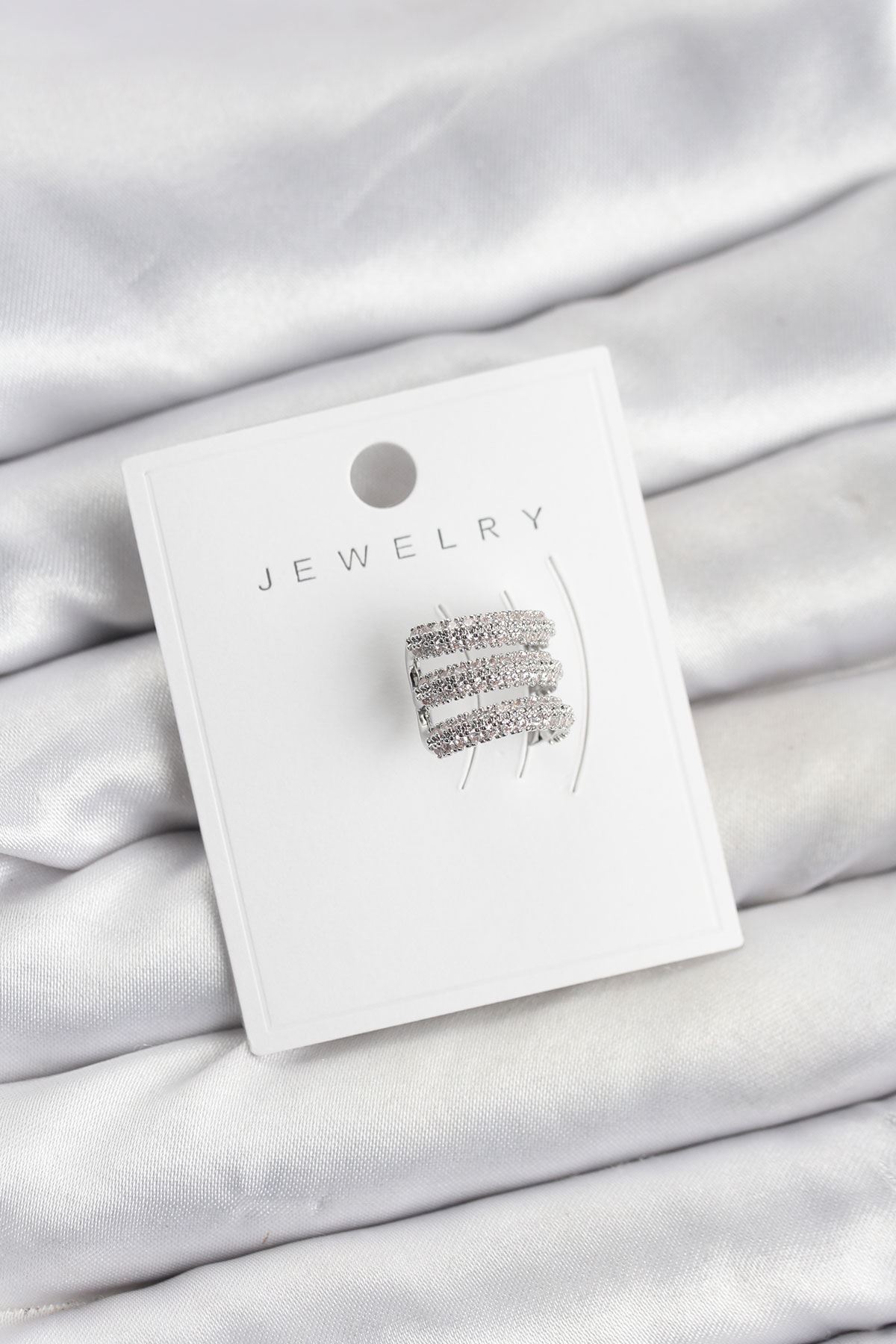 YRTCL Pirinç Gümüş Renk Zirkon Taşlı Earcuff Kıkırdak Küpe