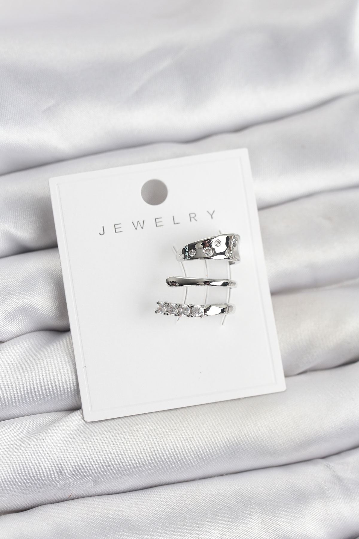 YRTCL Gümüş Renk Zirkon Taşlı Pirinç Kıkırdak Küpe