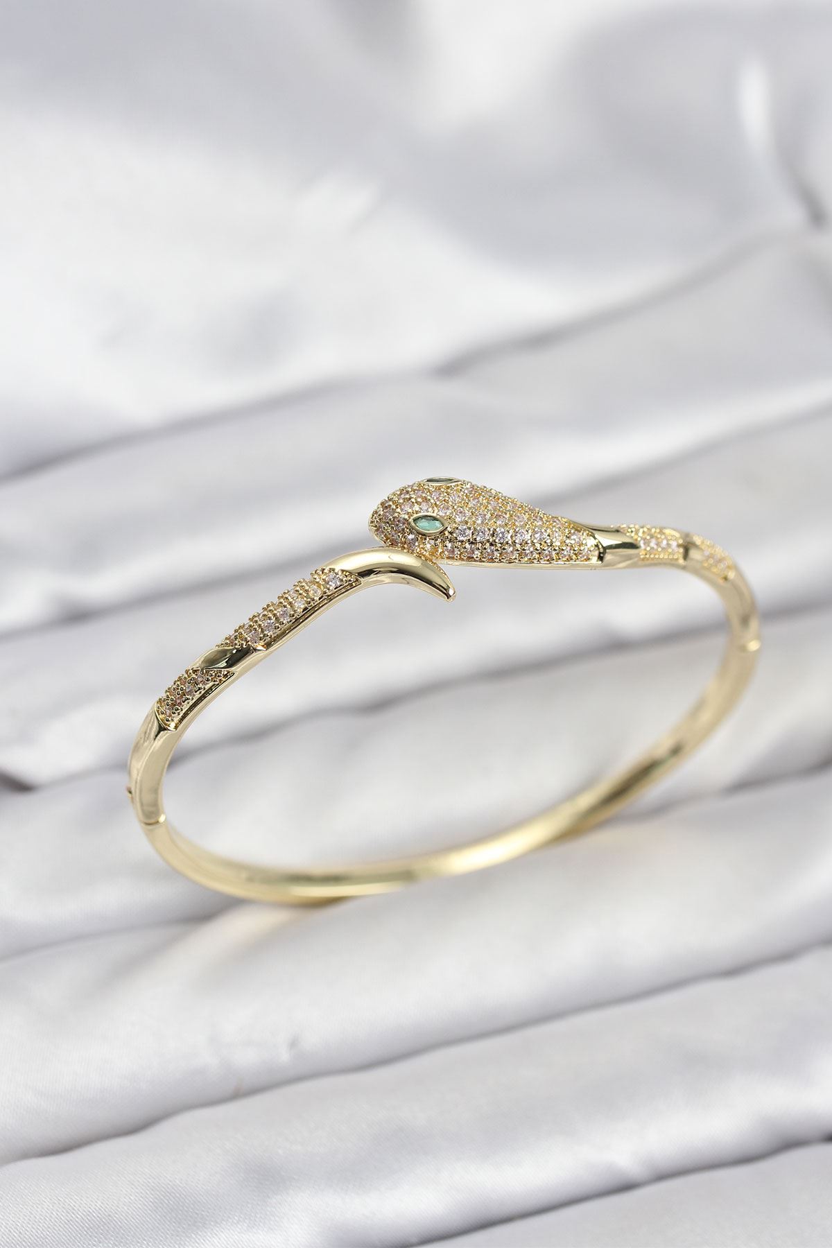 YRTCL Pirinç Zirkon Taşlı Yılan Model Kadın Kelepçe Bileklik