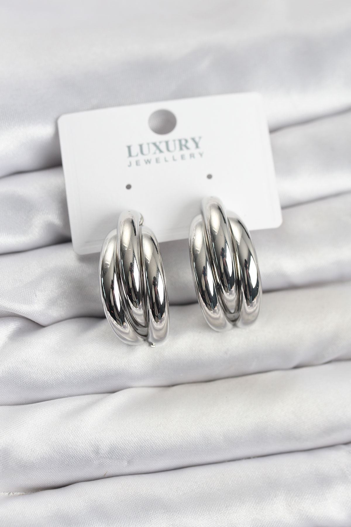 YRTCL Gümüş Renk Pirinç Yarım Halka Model Kadın Küpe