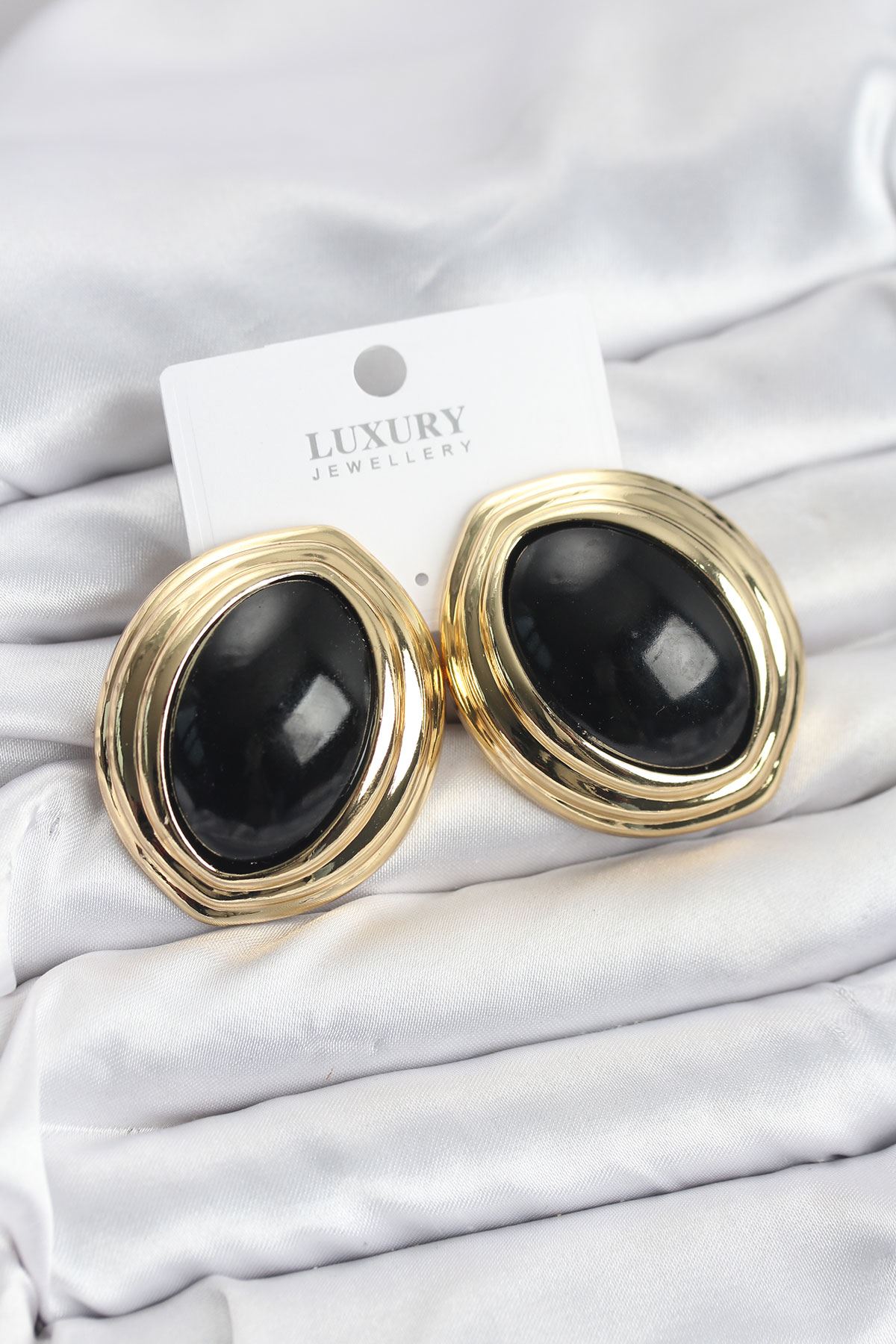 YRTCL Pirinç Siyah Badem Model Vintage Gold Kadın Küpe