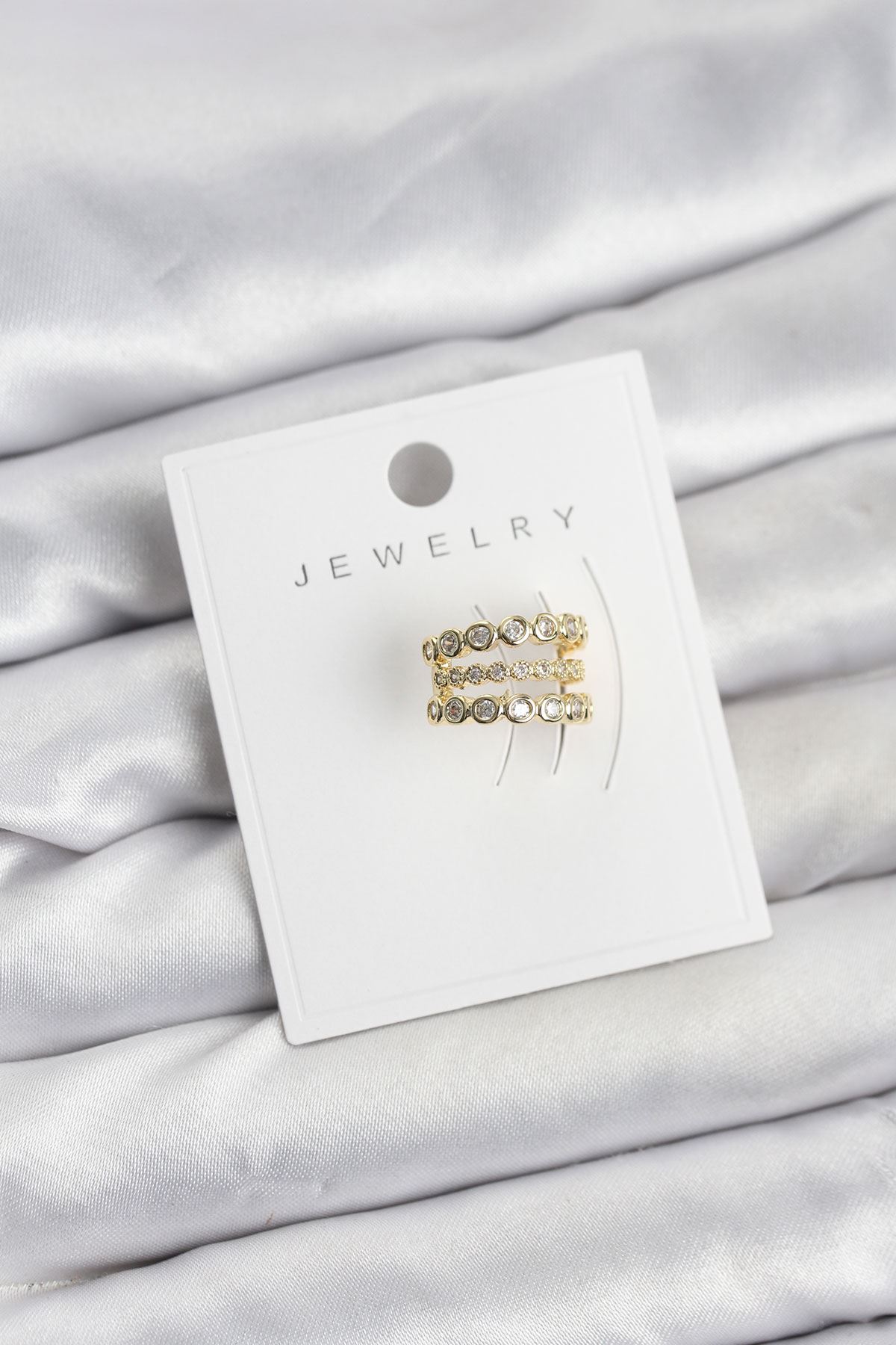 YRTCL Gold Renk Zirkon Taşlı Pirinç Kıkırdak Earcuff Küpe