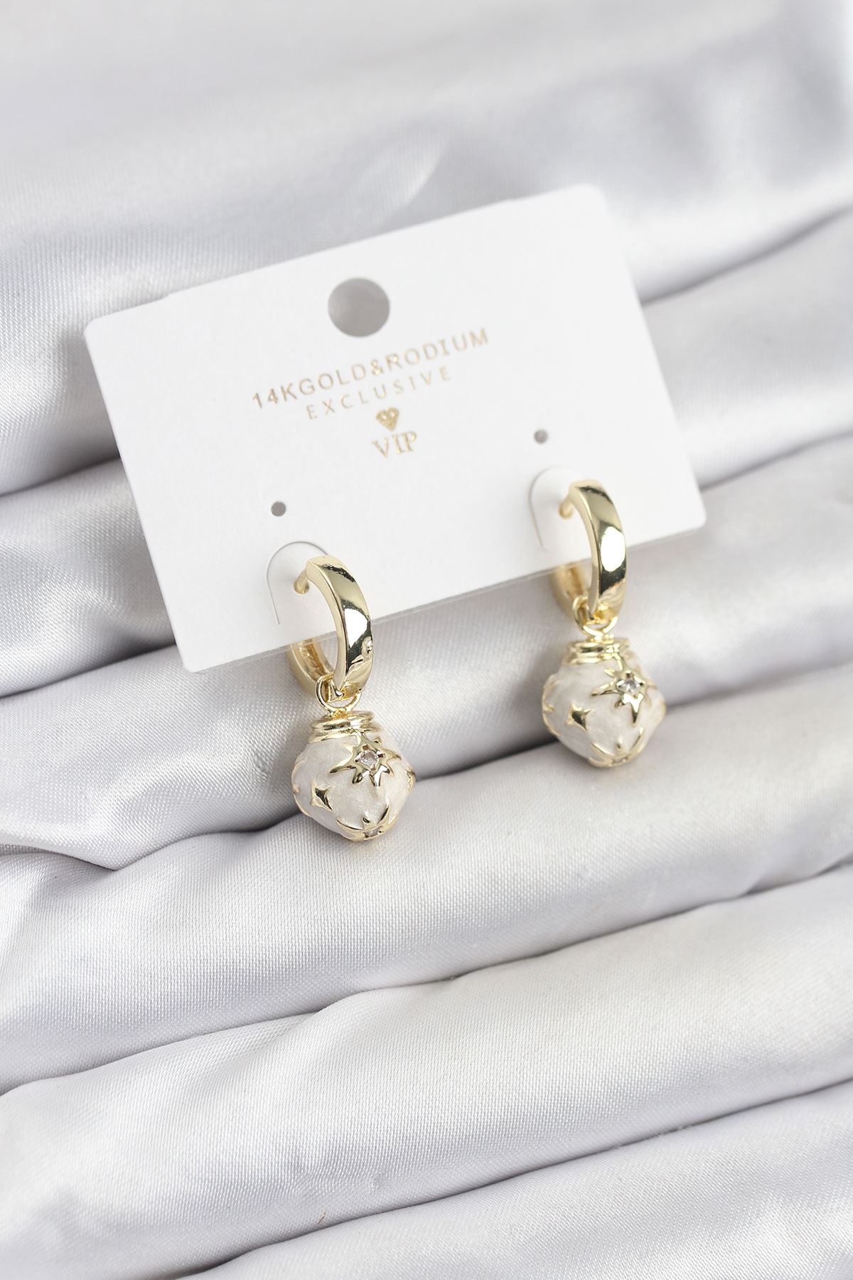 YRTCL Pirinç Gold Renk Topçuk Model Mineli Halka Kadın Küpe