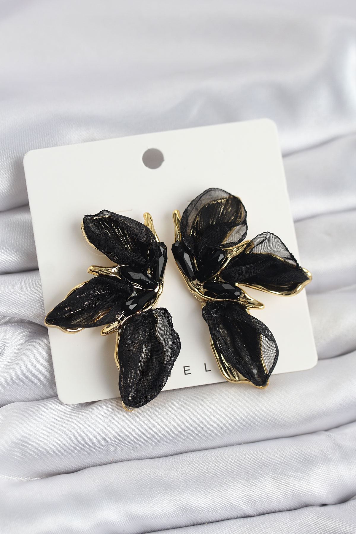 YRTCL Lotus Model Siyah Renk Tüllü Kadın Küpe