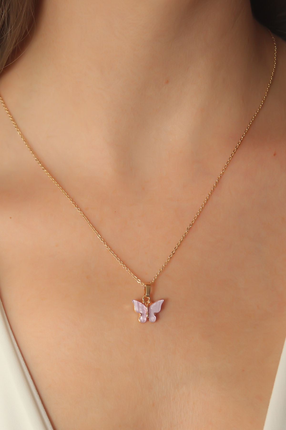 YRTCL Gold Lila Renk Kelebek Figür Kadın Kolye