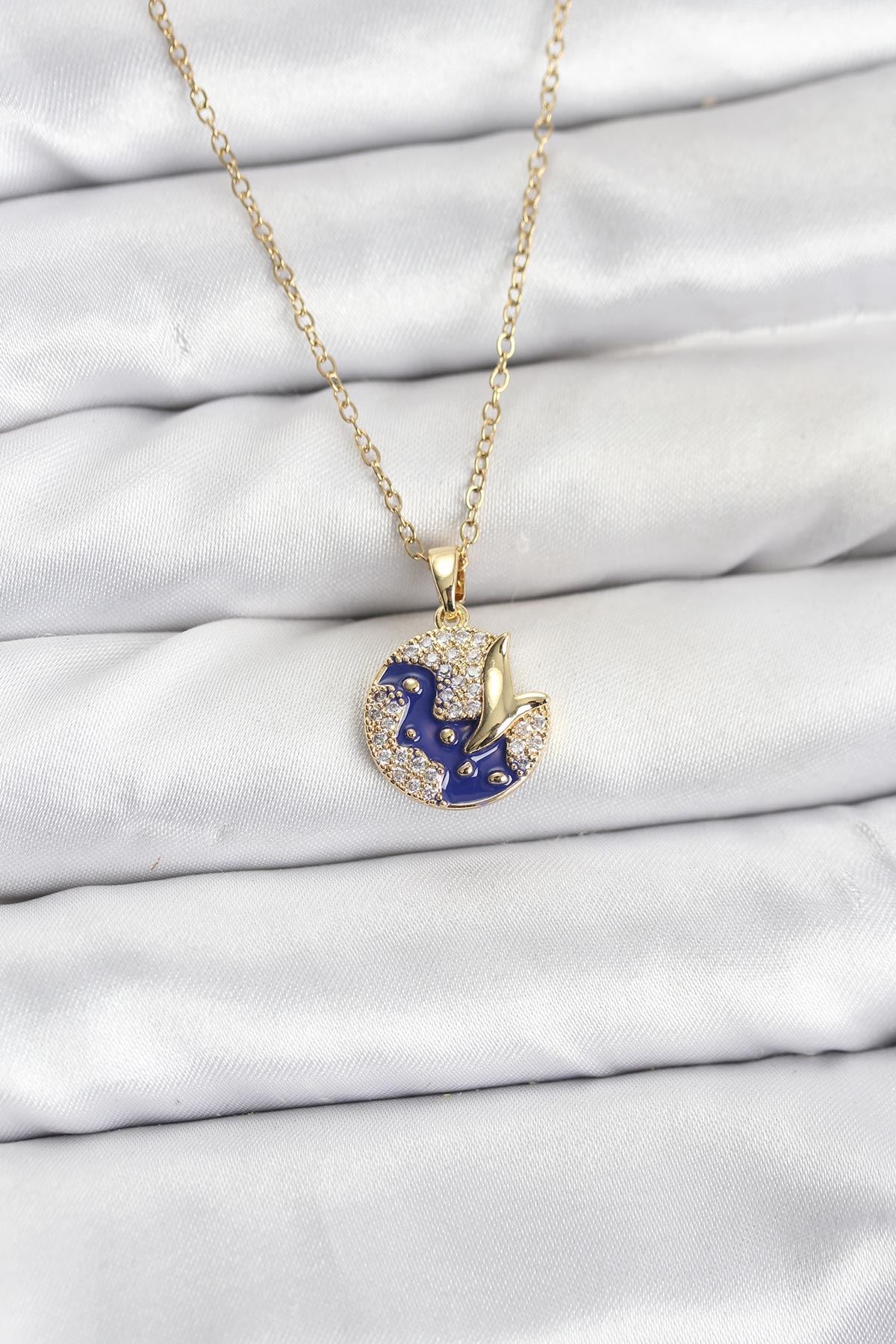 YRTCL 316L Çelik Zincir Gold Renk Gece Model Zirkon Taşlı Kadın Kolye