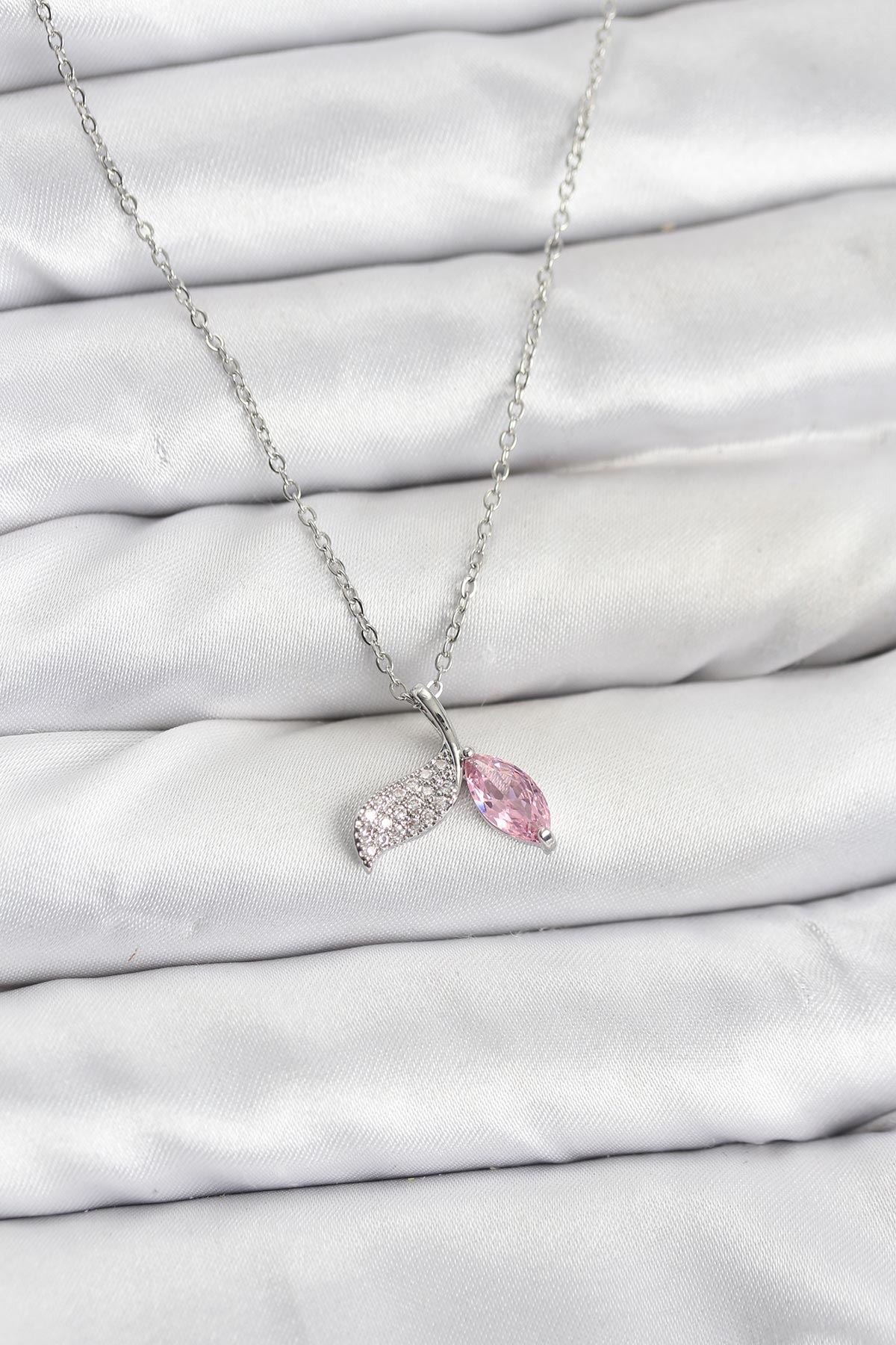 YRTCL 316L Çelik Zincir Gümüş Renk Balık Kuyruğu Model Zirkon Taşlı Kadın Kolye