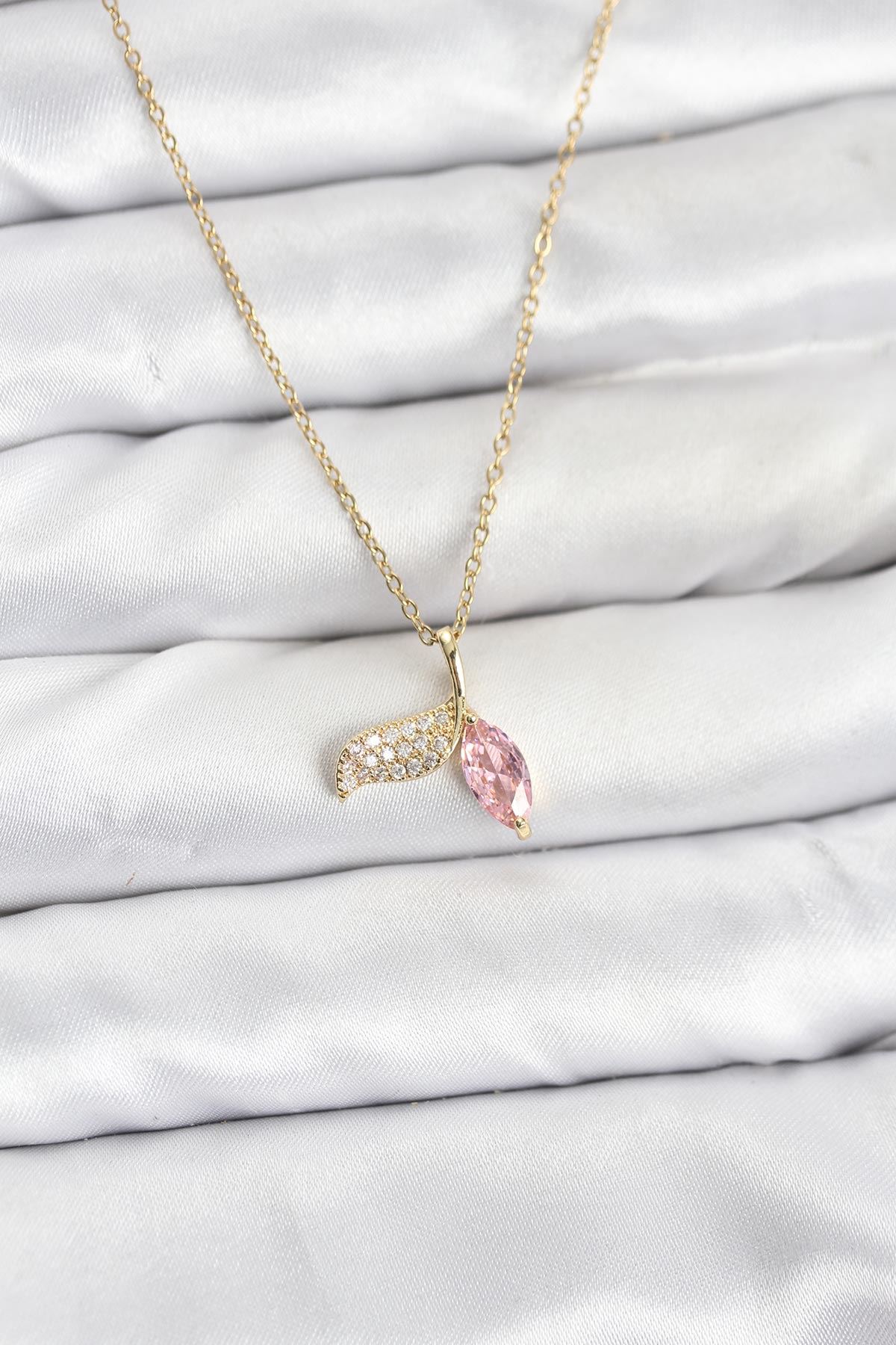 YRTCL 316L Çelik Zincir Gold Renk Balık Kuyruğu Model Zirkon Taşlı Kadın Kolye