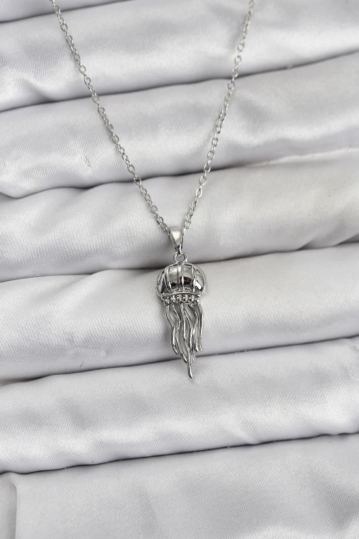 YRTCL 316L Çelik Zincir Gümüş Renk Deniz Anası Model Zirkon Taşlı Kadın Kolye