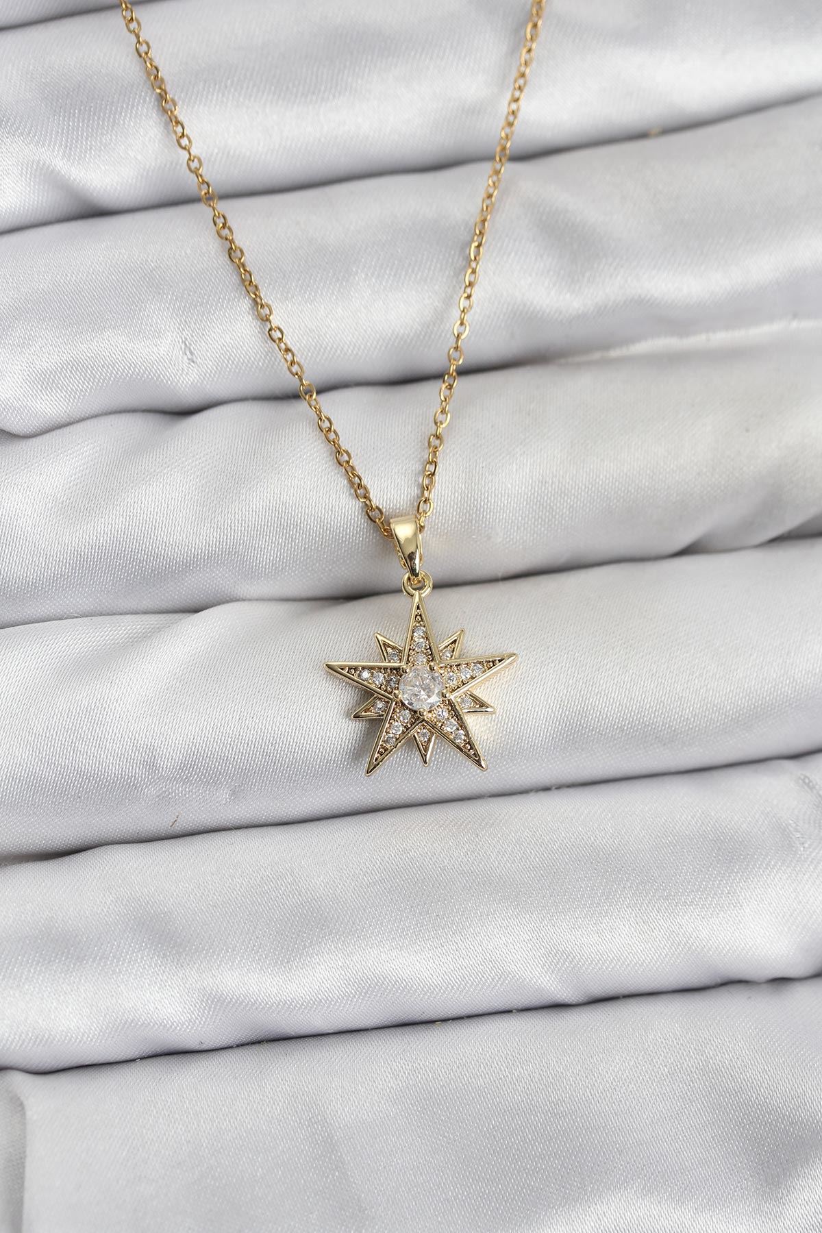 YRTCL 316L Çelik Zincir Gold Renk Yıldız Model Zirkon Taşlı Kadın Kolye