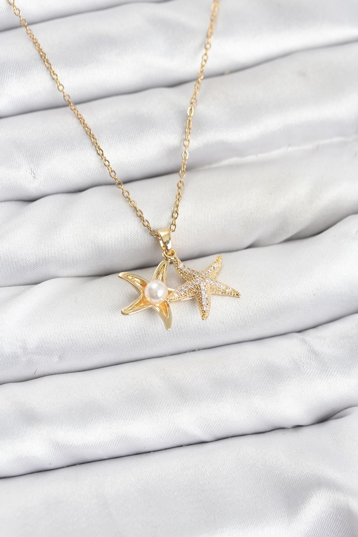 YRTCL 316L Çelik Zincir Gold Renk Deniz Yıldızı Model Zirkon Taşlı Kadın Kolye