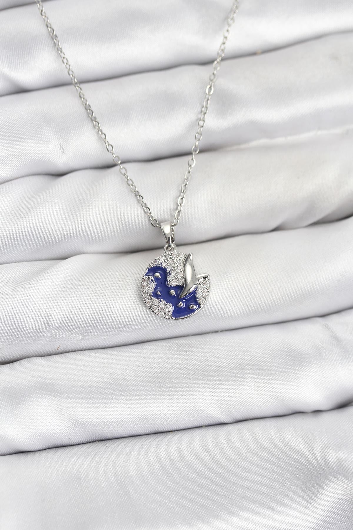 YRTCL 316L Çelik Zincir Gümüş Renk Gece Model Zirkon Taşlı Kadın Kolye