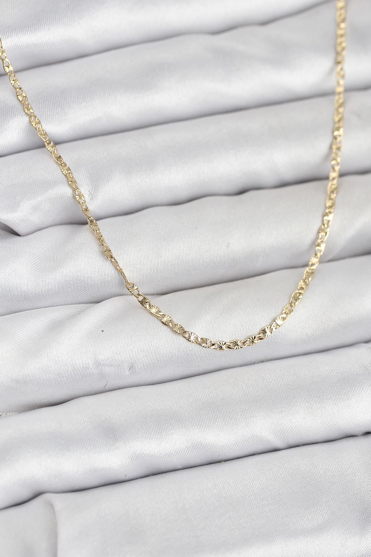 YRTCL CM 14K Gold Renk Pirinç Lazer Model 60 cm Kadın Kolye