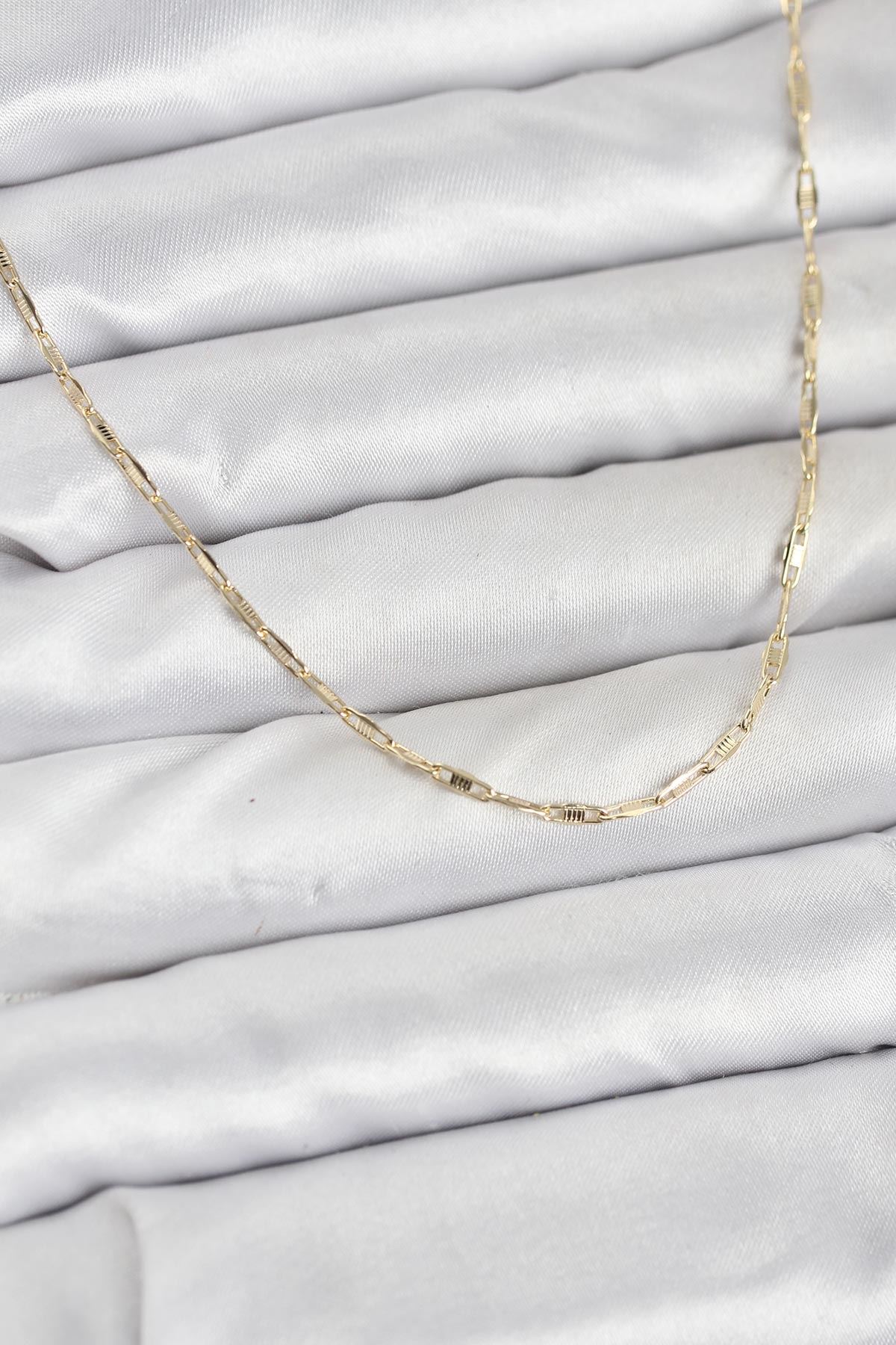 YRTCL CM 14K Gold Renk Pirinç Ataç Zincir 60 cm Kadın Kolye