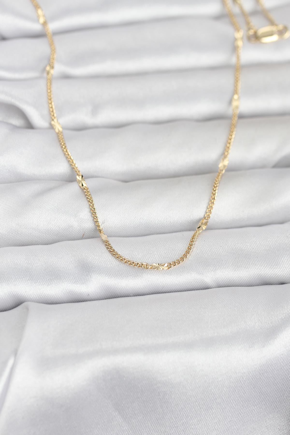 YRTCL CM 14K Gold Renk Lazer Puntalı Model 60 cm Kadın Kolye