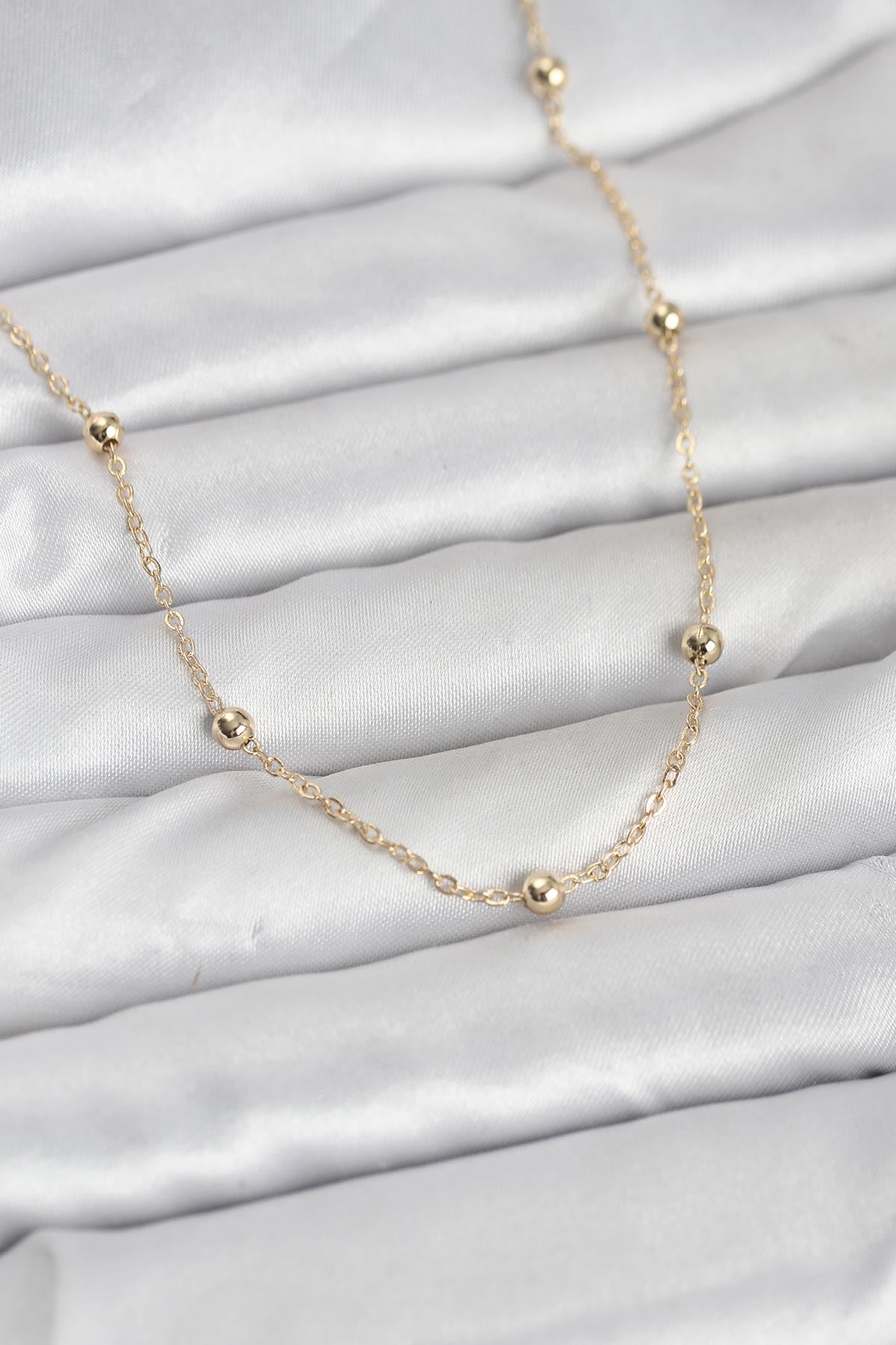 YRTCL CM 14K Gold Renk Pirinç Top Zincirli 60 cm Kadın Kolye