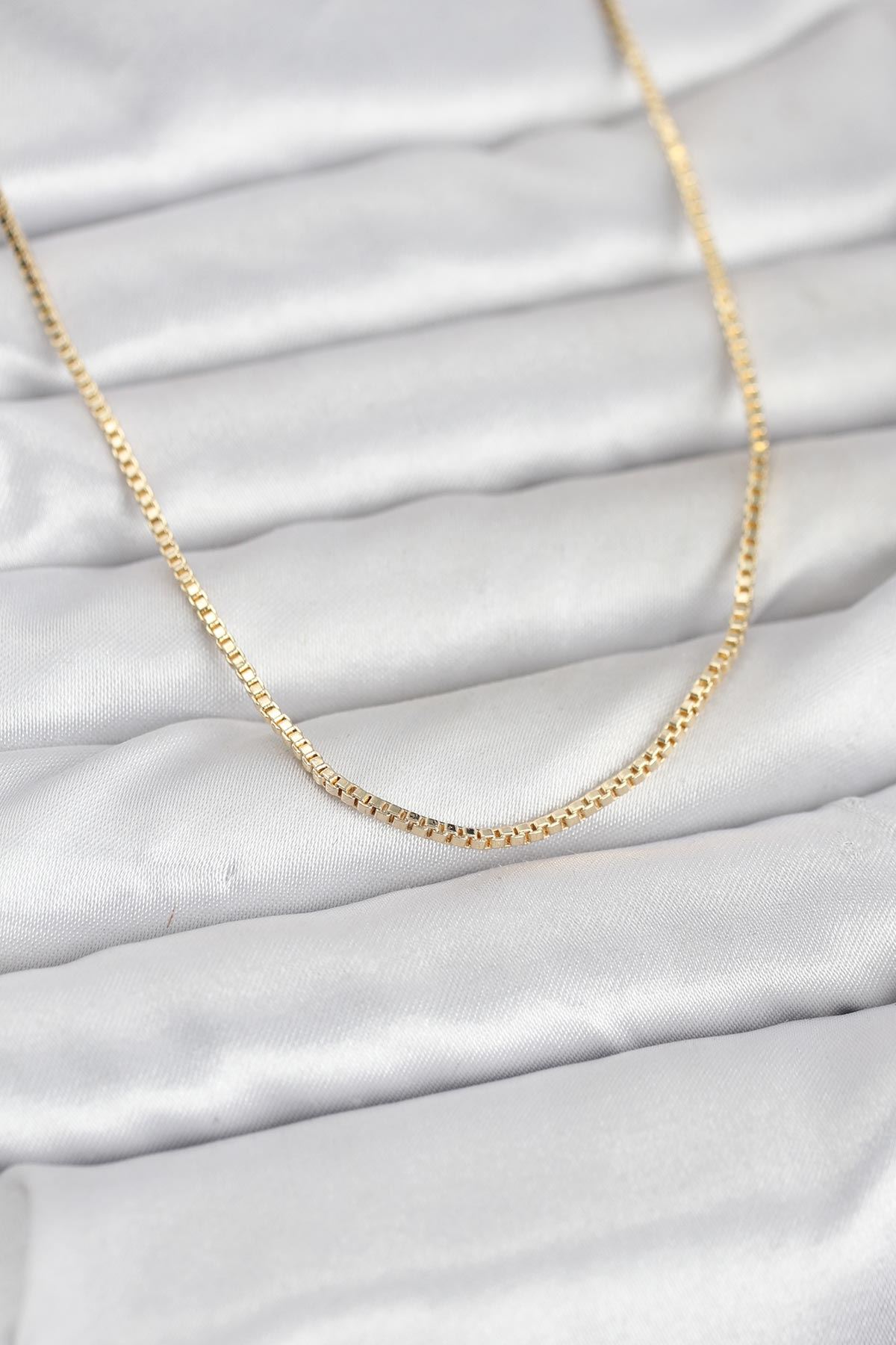 YRTCL CM 14K Gold Renk Kare Zincirli Model 60 cm Kadın Kolye