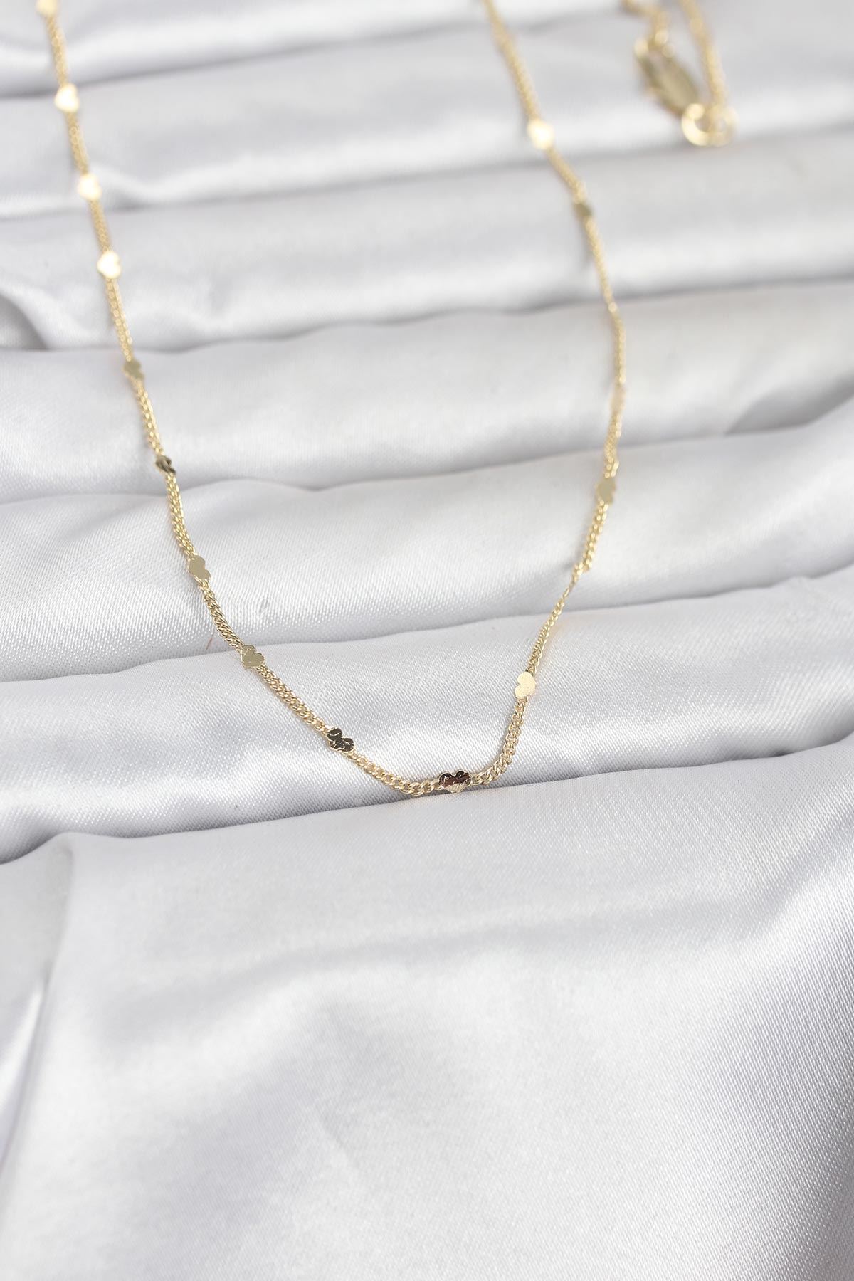 YRTCL CM 14K Gold Renk Ezme Kalp Detaylı 60 cm Zincir Kadın Kolye