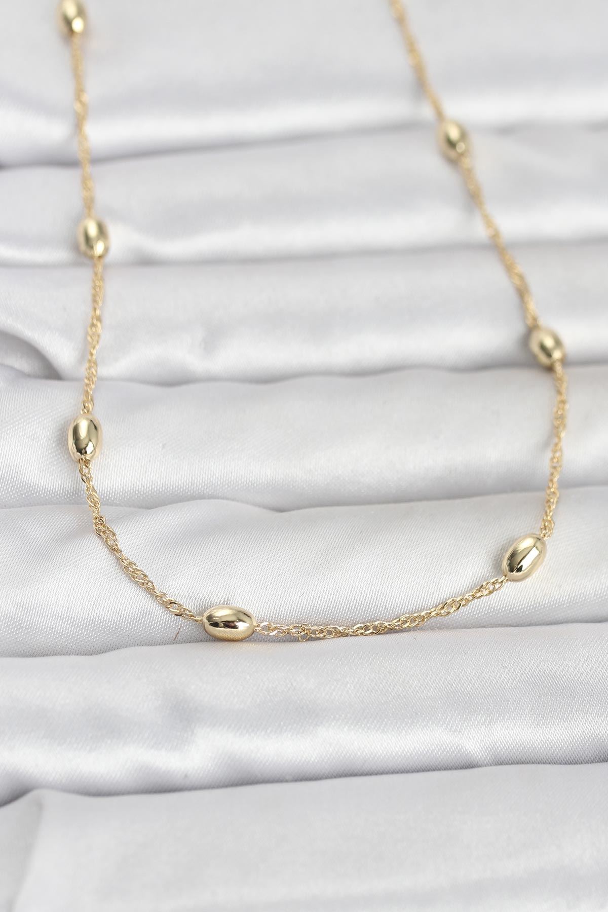 YRTCL CM 14K Gold Renk Topçuklu Burgu Zincir Model 60 cm Kadın Kolye