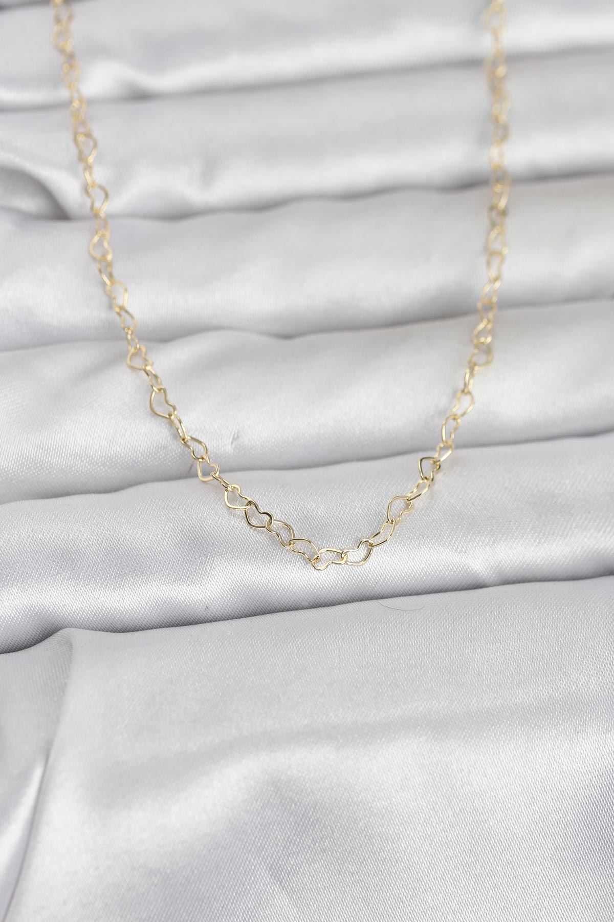 YRTCL CM 14K Gold Renk Kalp Zincirli 60 cm Kadın Kolye