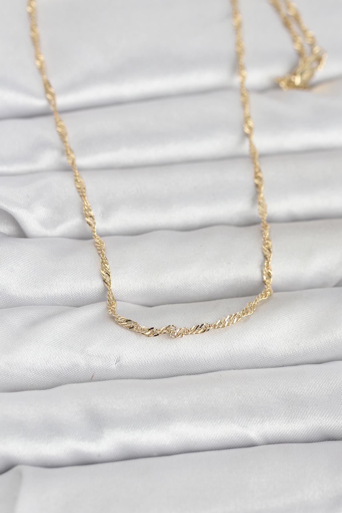 YRTCL CM 14K Gold Renk Burgu Zincirli 60 cm Kadın Kolye