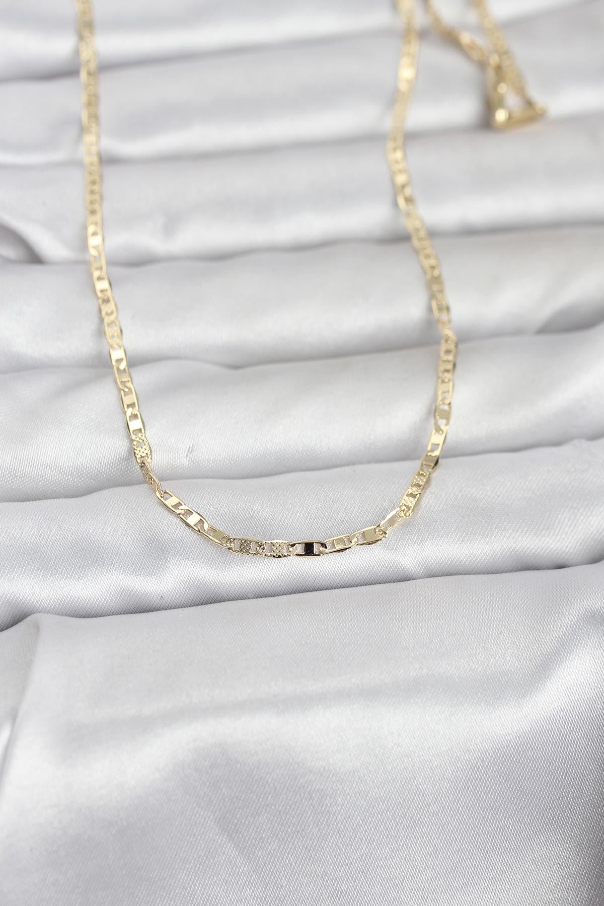 YRTCL CM 14K Gold Renk Lazerli Yassı Model Zincirli 60 cm Kadın Kolye