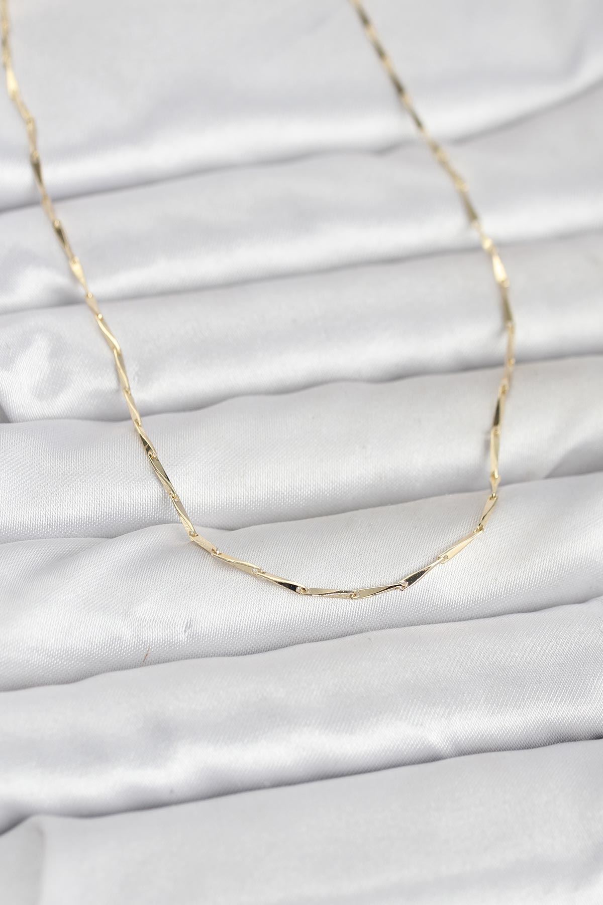 YRTCL CM 14K Gold Renk Çubuk Kesme Zincir Model 60 cm Kadın Kolye