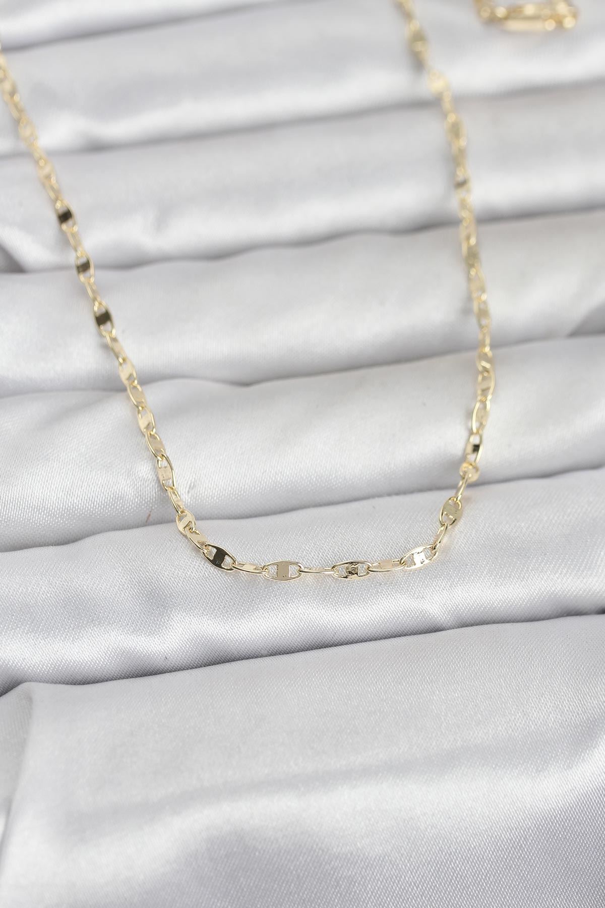 YRTCL CM 14K Gold Renk Yassı Gemici Zincir Model 60 cm Kadın Kolye